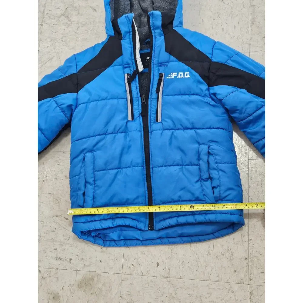 F.O.G. by London Fog Boys Blue Black Hooded Puffer Winter Jacket M 10-12